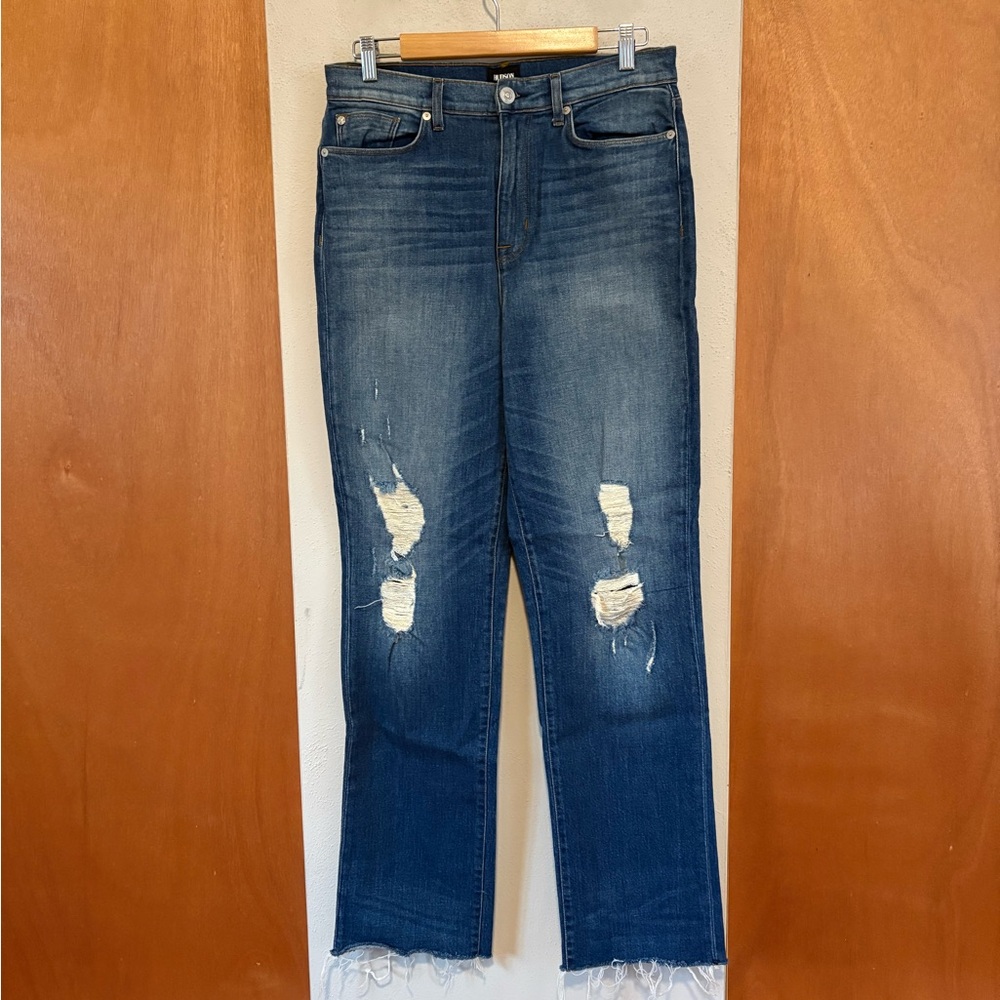 Hudson Jeans Blue Denim Distressed Straight-Leg Jeans, women’s sz 30